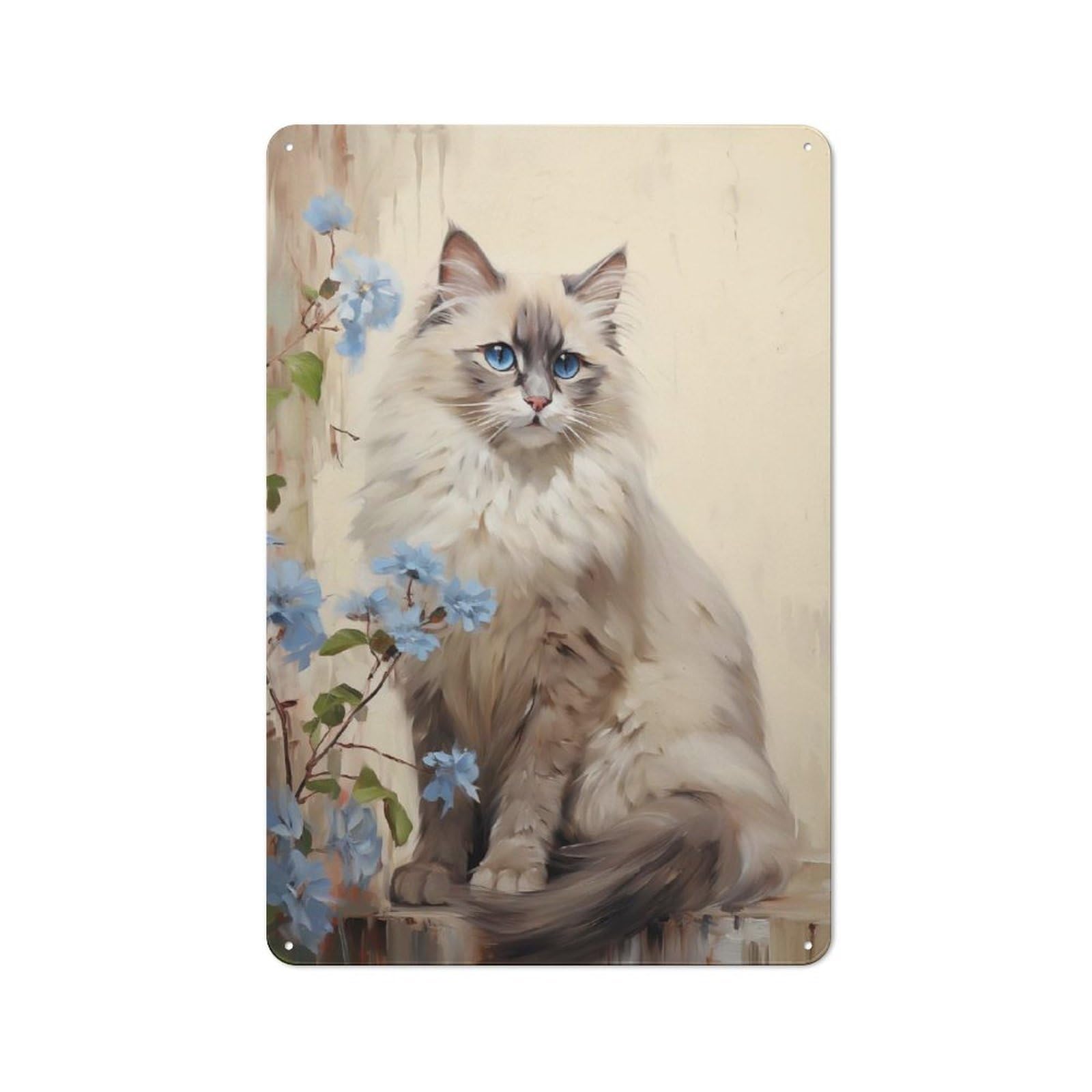 Junmoney Style-19 For Hobby Room Or Studio, Ragdoll Cat Portrait Rustic Tin Wall Plaque 30X20cm, For Vintage Wall Decor Fans, For Metal Sign Collectors