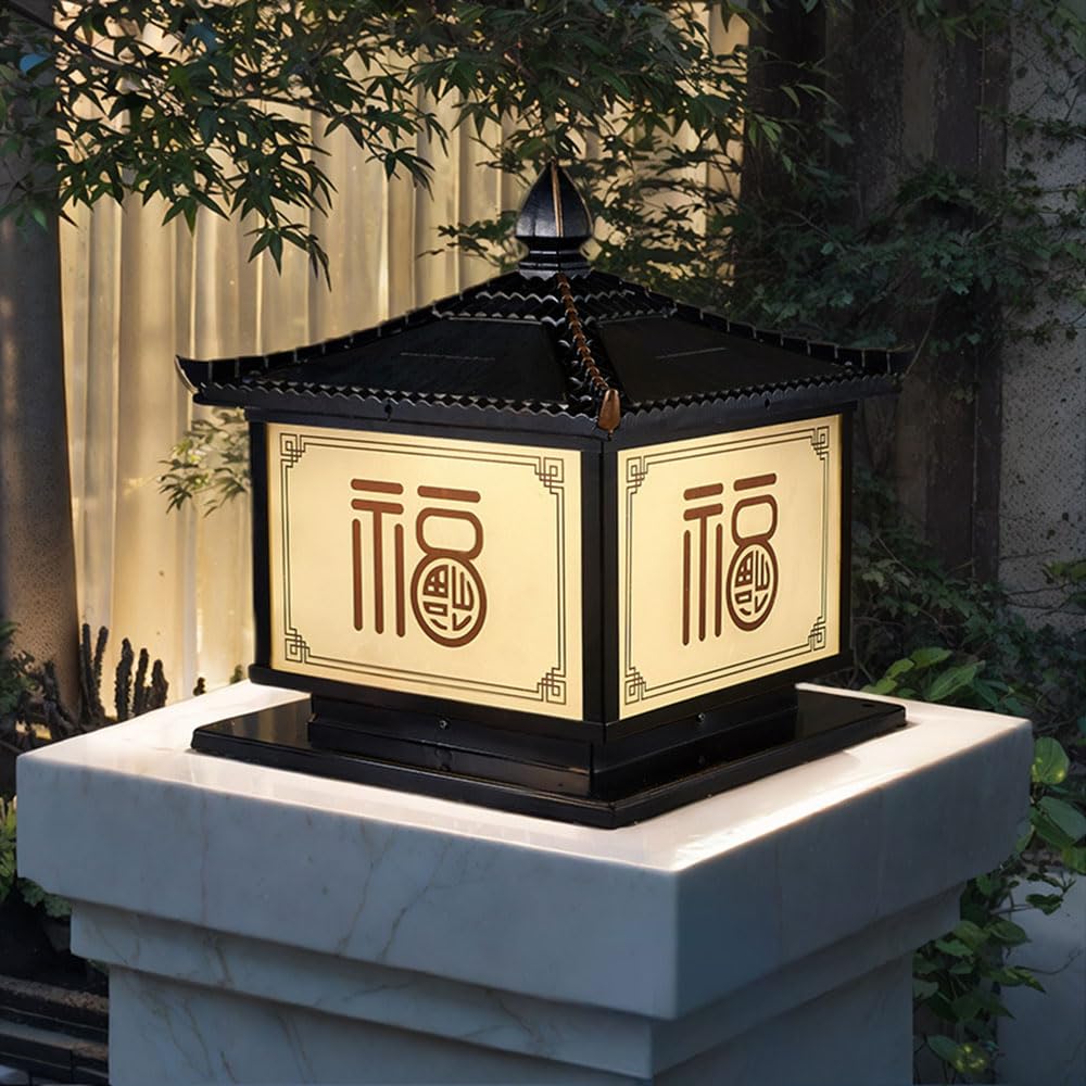 Lampa solarna w stylu chińskim, retro aluminiowa lampa ogrodzeniowa do ogrodu, willi, dziedzińca, tarasu, bramy, wodoodporna na zewnątrz