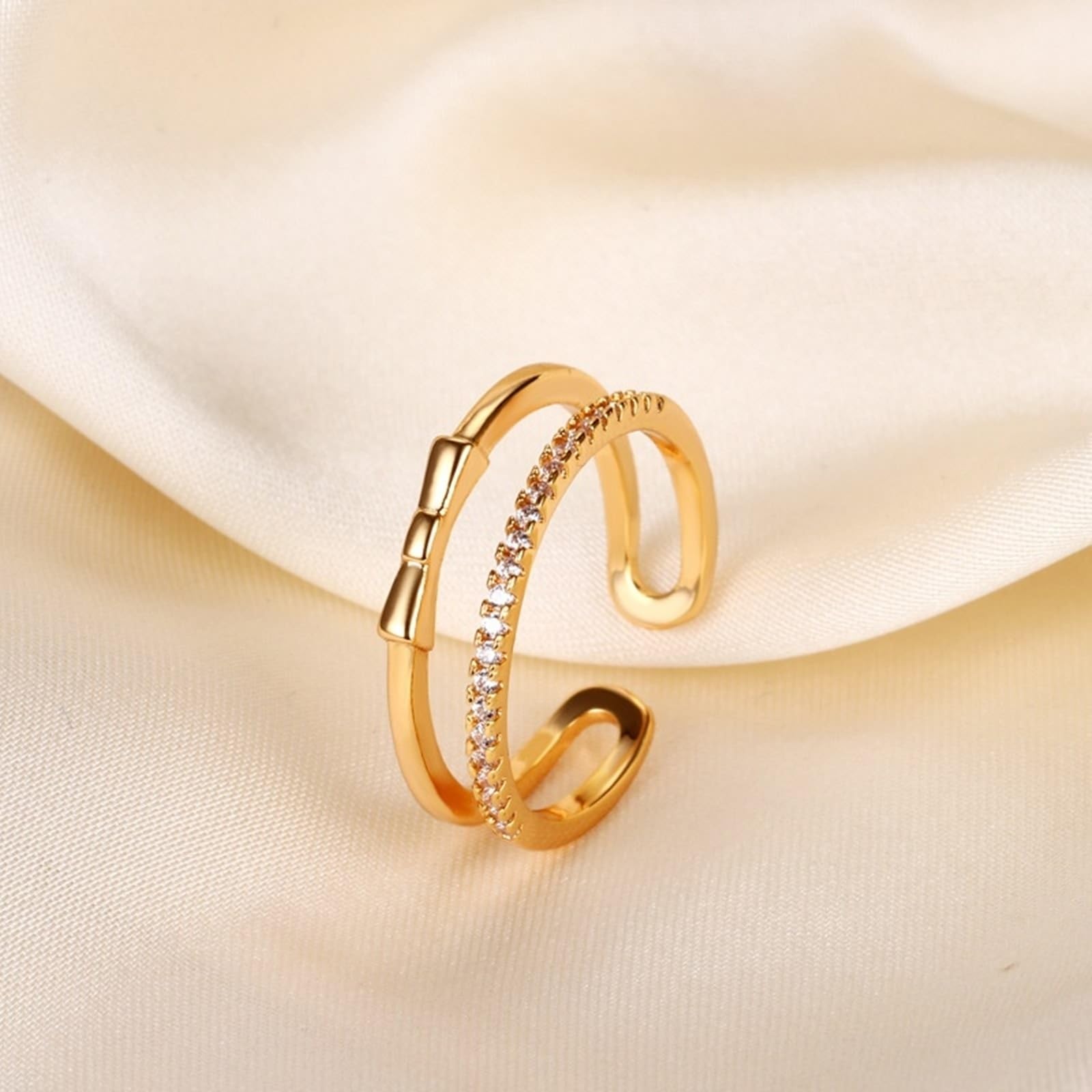 Anello da donna in oro giallo 9 carati, con diamanti di laboratorio, bianco, anello aperto, anello di fidanzamento