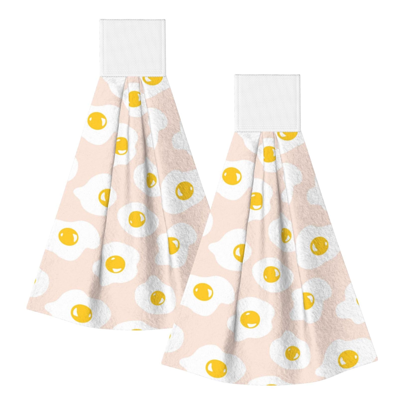 DOPKLNA Fried Egg Food Repeat, 2 Pcs Hanging Coral Fiber Hand Towels for Bathroom, Absorbent Kitchen Towels