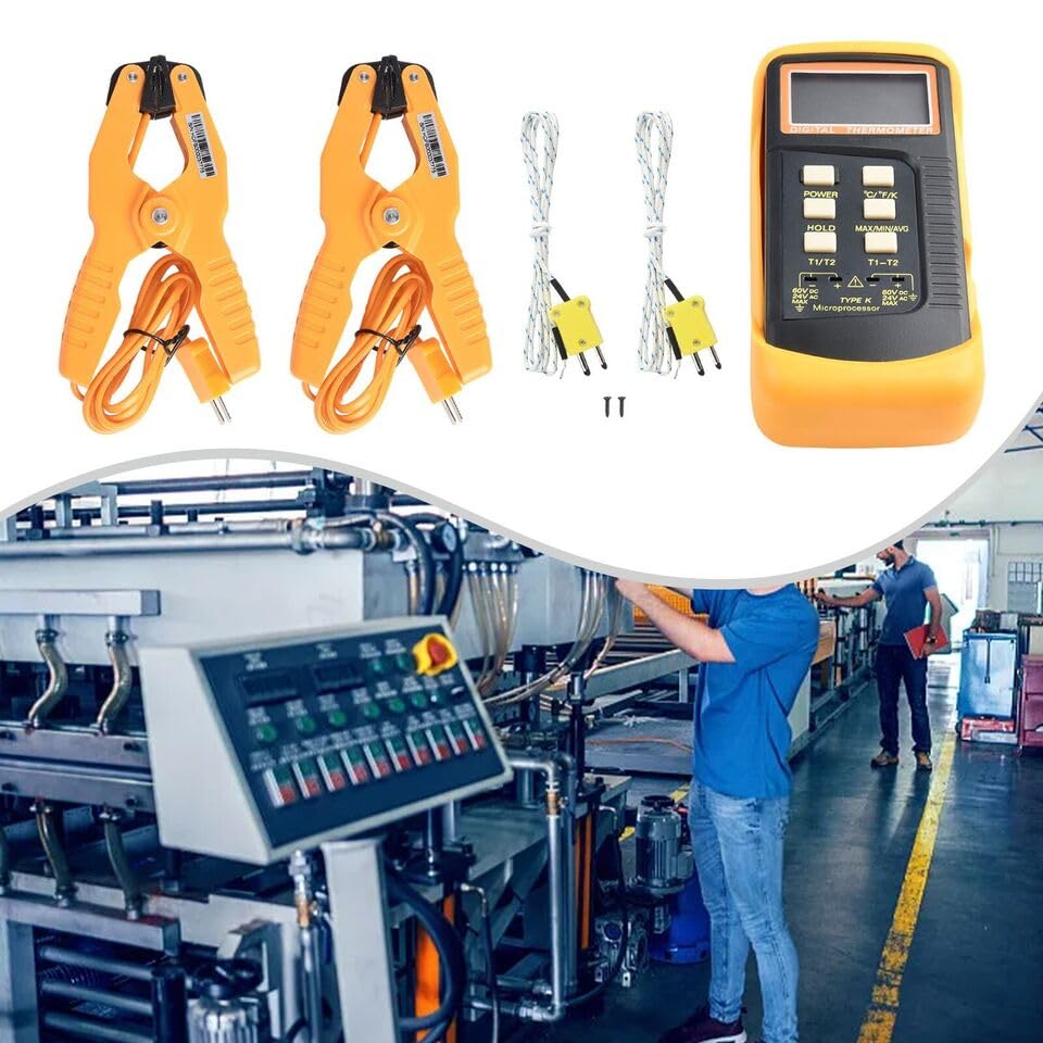 DREAWOO Dual-Channel K Type Digital Thermocouple Thermometer 6802 II, 2 Pipe Clamp Tools