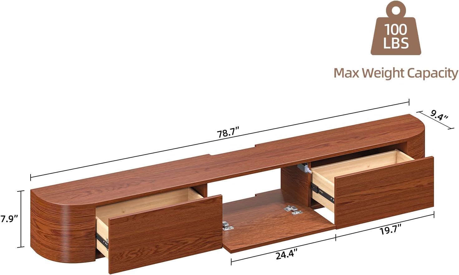 Fully Assembled Floating TV Stand with Drawers, 78IN Vintage Wall Mounted Entertainment Center, Minimalist Large Storage Console Under TV, Solid Wood Media Shelf for Living Room, Bedroom - Image 2