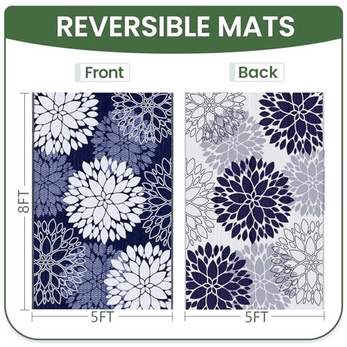 LuxStep Outdoor Rug Waterproof Outdoor Plastic Straw Rug Reversible Patio Rug Mat Outdoor Decor Large Area Mats for RV, Picnic, Backyard, Deck, Balcony, Porch, Beach, Camping, 5' x 8' Blue - Image 2