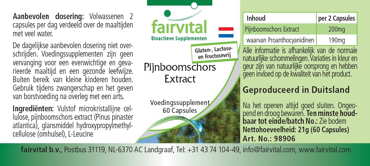 Fairvital | Estratto di corteccia di pino 100 mg - 180 capsule (60 x 3) - ad alto dosaggio - Pinus pinaster atlantica - 95% proantocianidine - VEGAN