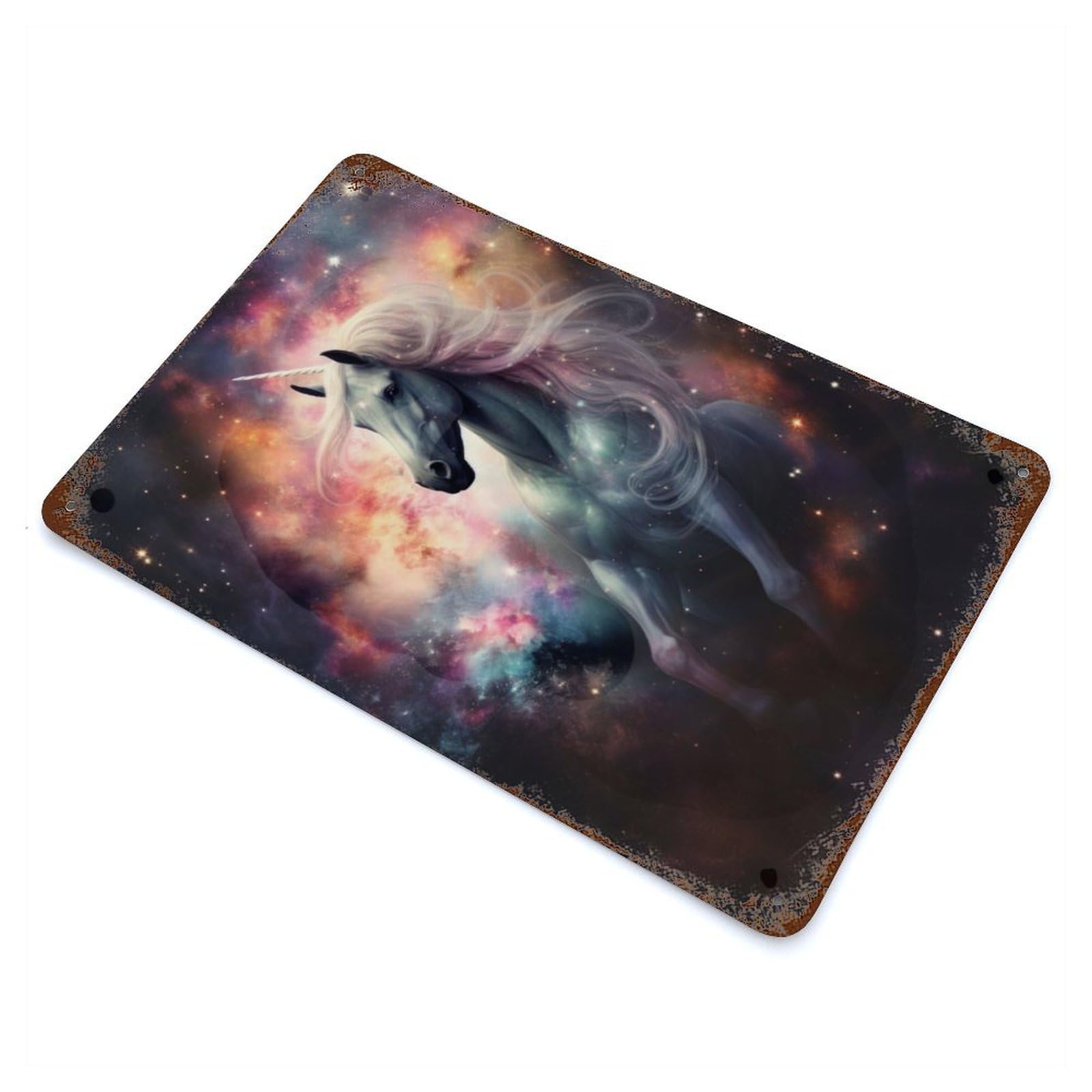 Garage Style Space Unicorn in Nebula Vintage Rust Metal Sign 11.8"x7.9", Retro Wall Decor for Bar And Workshop