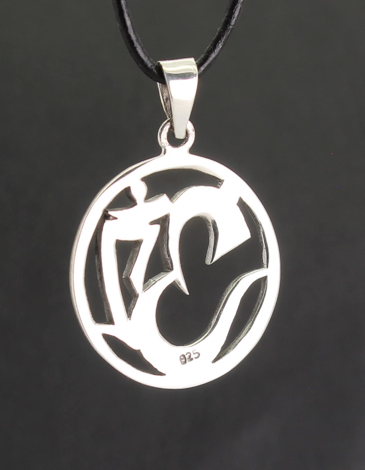 Budawi® OM Anhänger | 925 Sterling Silber | Yoga Meditation Symbol | spiritueller Schmuck | Lederband Kette | rundes OM Zeichen