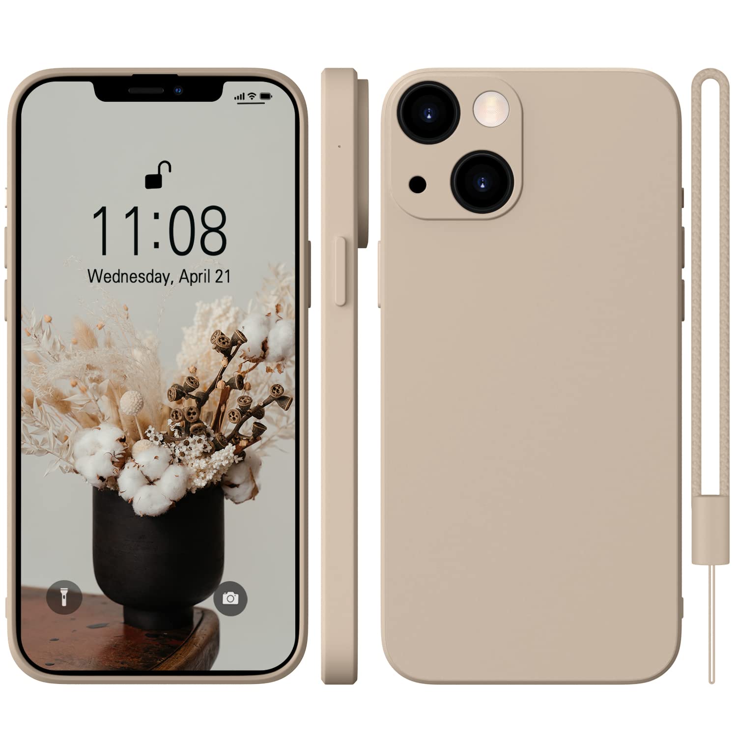 WXX Custodia in silicone per iPhone 14 Plus, sottile e sottile, con microfibra, antigraffio, per iPhone 14 Plus da 6,7, colore cachi