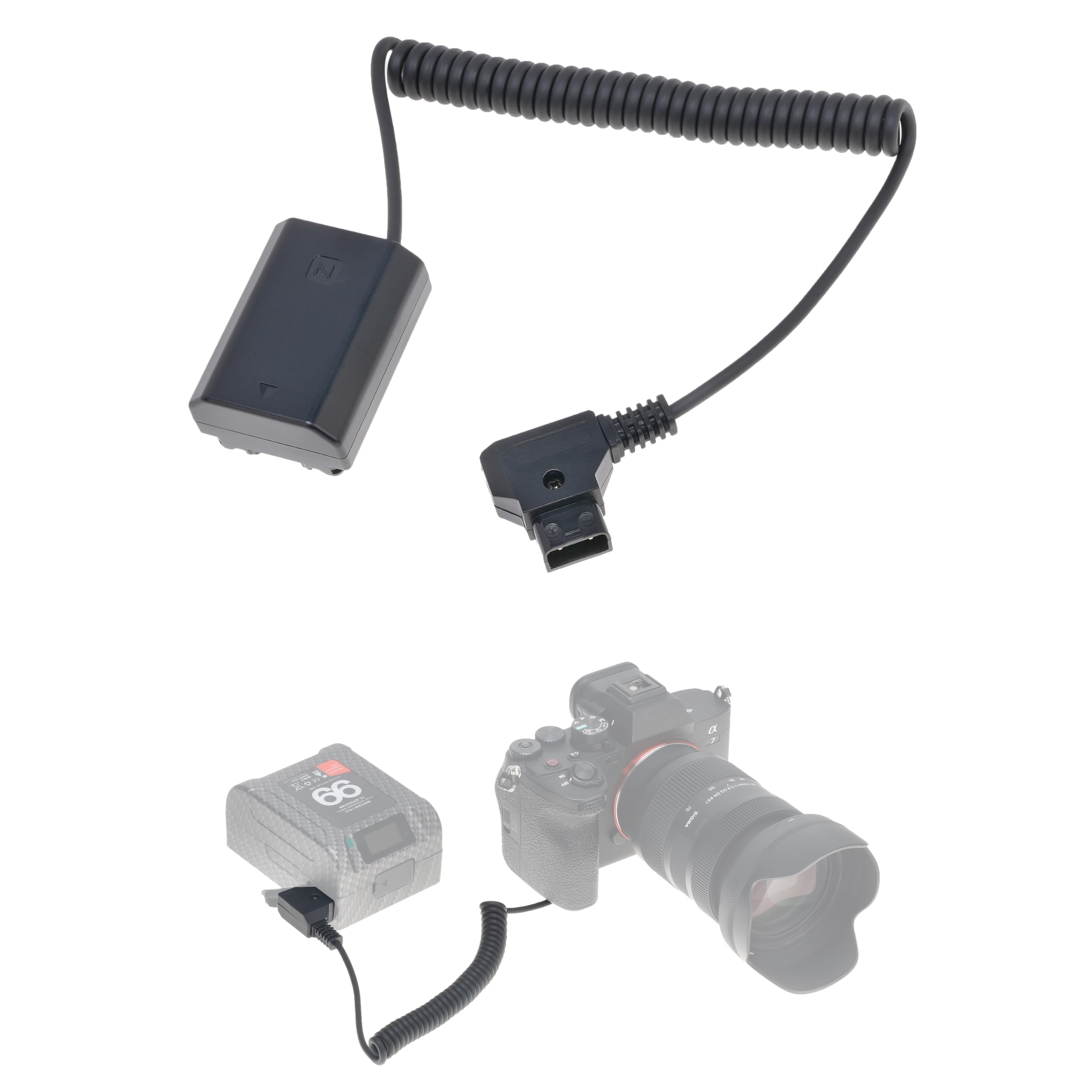 Fotga Coiled D-Tap to Dummy Battery NP-FZ100 Power Adapter Cable for Sony ZV-E1 ZV-E10II FX2 FX3 FX30 A1 A1II A7C A7III A7RIII A7SIII A7RM4 A7RIV A7RV