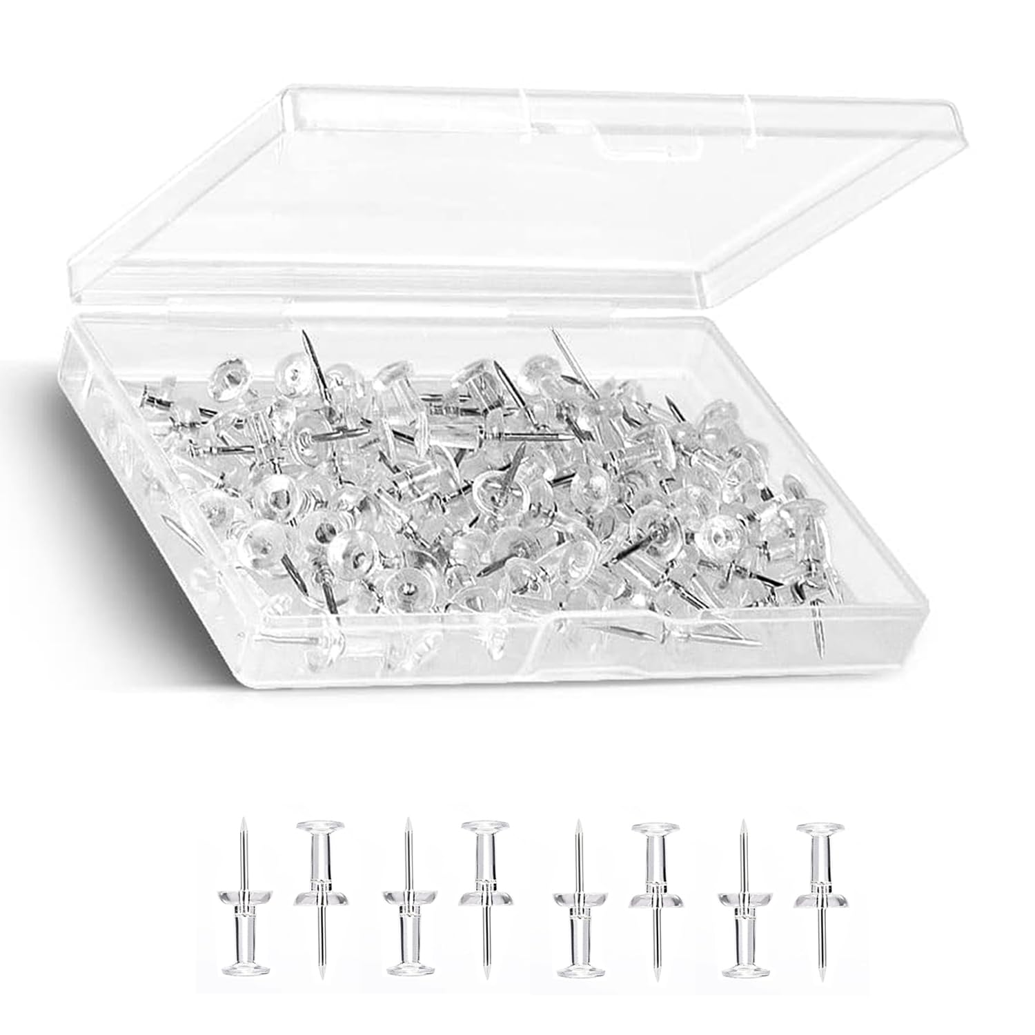 220 Clear Push Pins with Storage Box for Noticeboards, Corkboards, and Pinboards White Push Pins, Transparent Pinboard Pins Drawing Pins for Notice Boards, Cork Boards and Pin Boards Bulletin Boards