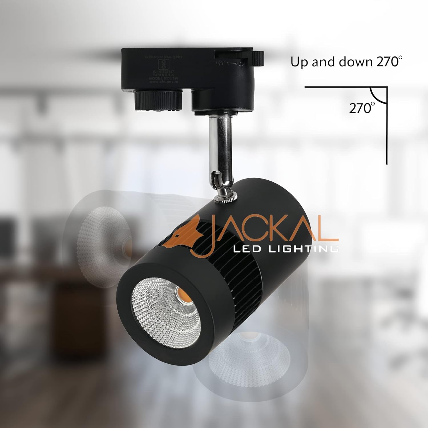 JACKAL metal LED 9 Watts Indoor Ceiling Spot Light/Focus Light/Track Light (White) Pack of 4 Flexibly Rotatable Light Head|Perfect for Kitchen, Living Room & Malls Trackway Included (Black Body) 3