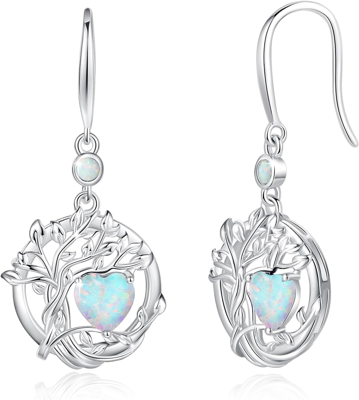 Tree of Life Dangle Drop Earrings 925 Sterling Silver Dainty Round Gemstone Birthstone Earring Fine Jewelry Birthday Mothers Day Gifts for Her Women