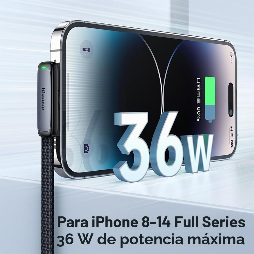 mcdodo Cable USB C a Lightning de 36 W para iPhone, cable de carga USB C corto, 90 grados, cable de carga de nailonC Fast para iPhone 14, 13, 12, 11, XS, XS Max, XR, X, 8,8 Plus, 7,7 Plus, 6s, 6s Plus