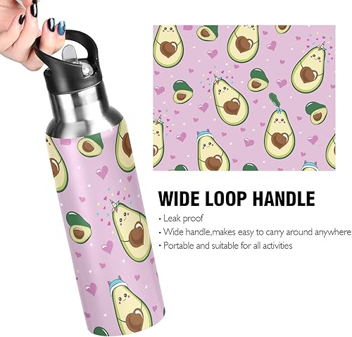 Miniatura 4 de xigua Botella de agua de aguacate con tapa de pajilla, termo de acero inoxidable aislado al vacío para deportes, ciclismo, senderismo, escuela,