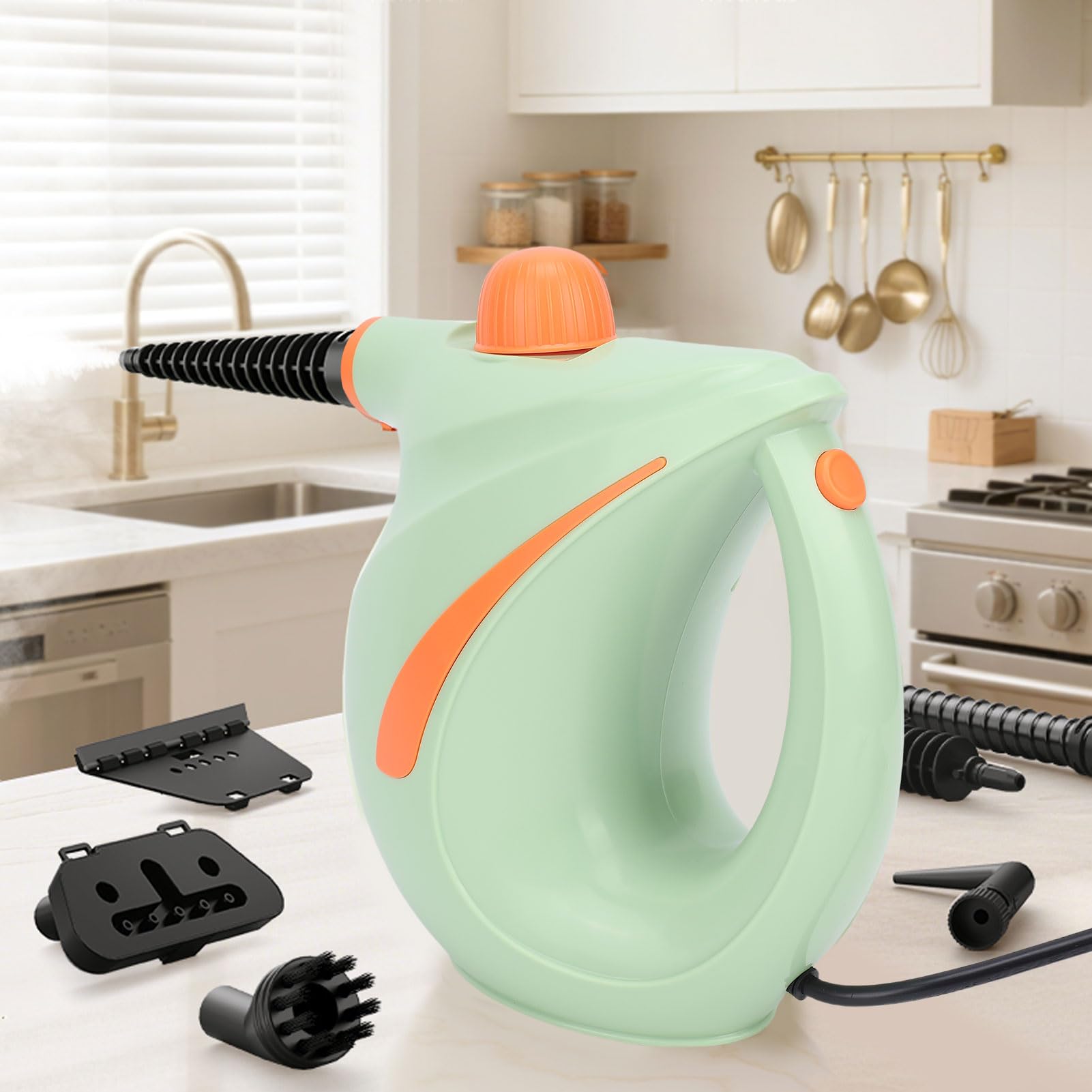 Fafeicy Ręczny Odkurzacz Parowy o Mocy 1200 W, Wysokociśnieniowy Mop Parowy, Temperatura 221 ℉ z 8 Akcesoriami do Domowej Kuchni, Czyszczenia Mebli Samochodowych (wtyczka UE)