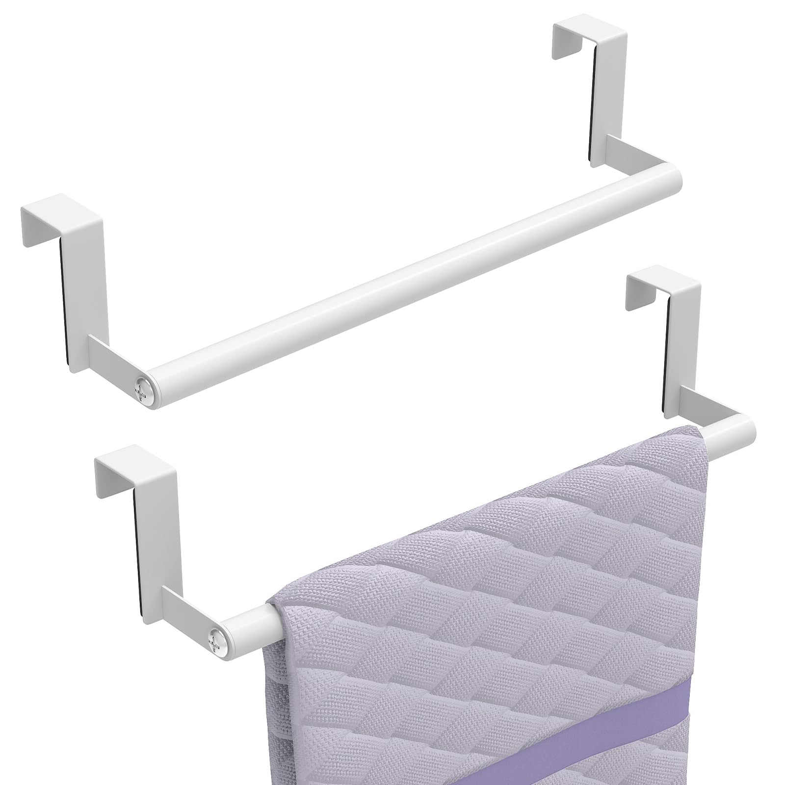 STWWO Over The Door Towel Rack, Kitchen Towel Holder Over Cabinet Door Towel Bar Stainless Steel for Cupboard for Kitchen Dish Towel Holder Hanger, 2 Pack (White)
