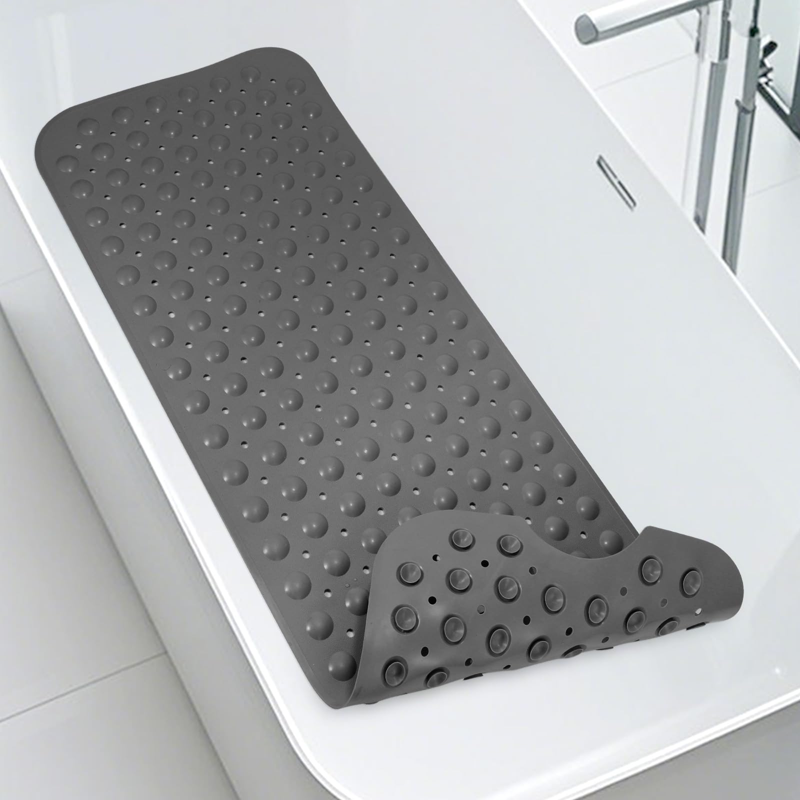 WarmSnow（TPE） Long Bathtub Mat Non Slip 39.5 x 16 Inch