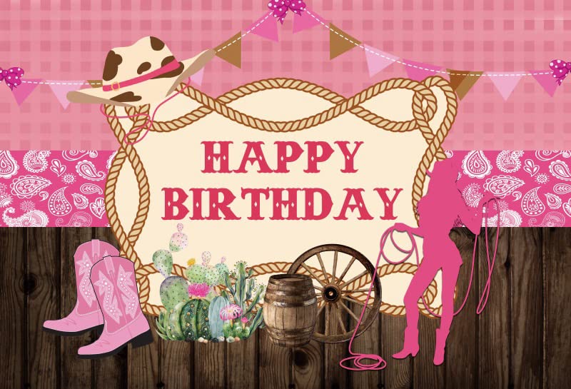 Avezano Cowgirl Geburtstag Hintergrund – 2,1 X 1,5 M, Rosa Western-Design, Aus Baumwollstoff, Für Fotohintergrund & Partydeko