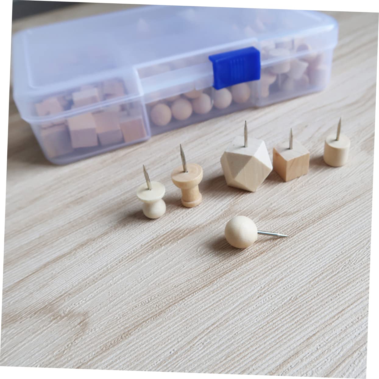 NUOBESTY 230stücke Teiliges Aus Holz-Push- Geometrischen Formen Kreative Stecknadeln Für -projekte Geeignet Für Pinnwände Korktafeln Fotos Und Bürobedarf