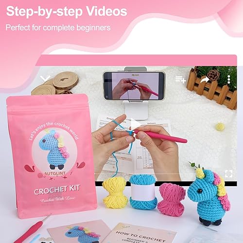 Miniatura 2 de Kit de ganchillo para principiantes, adultos y niños, kit de animales de ganchillo Amigurumi, fácil de aprender a tejer con tutoriales en video paso