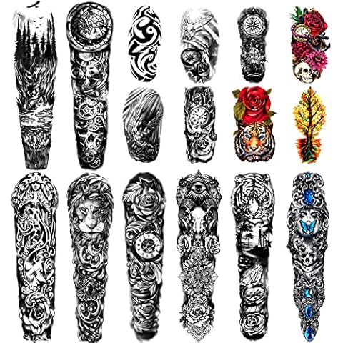 Extra Large waterproof Temporary Tattoos 8 Sheets Full Arm Fake Tattoos and 8 Sheets Half Arm Tattoo Stickers for Men and Women (58x18CM)… Cover