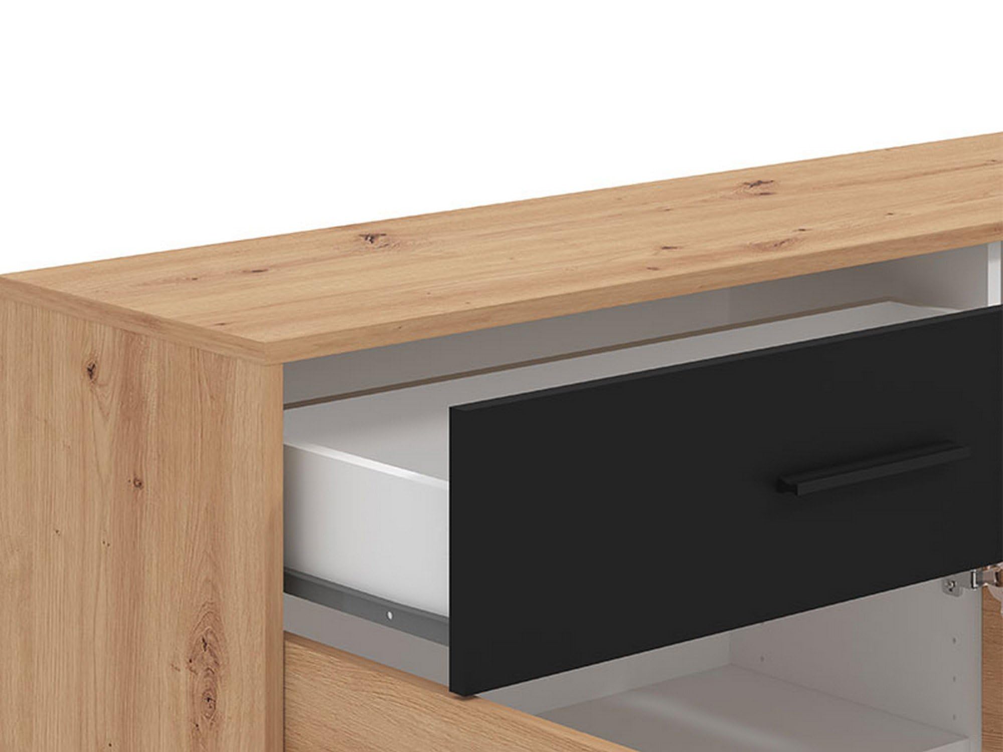Dmora Credenza Funachi 119x33x81h cm Marrone Rovere Nodi 2 Ripiani un Cassetto, Madia 3 Ante