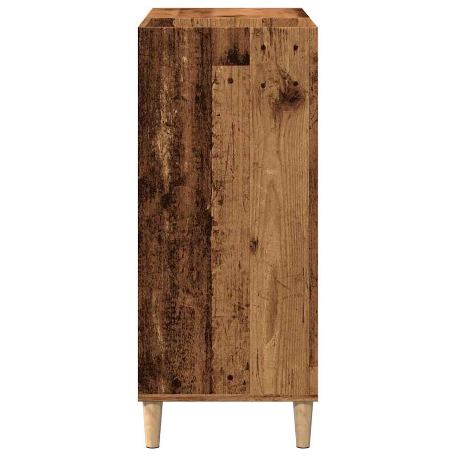 Armadio in legno con gambe in legno massiccio di eucalipto, 84,5 x 38 x 89 cm, effetto legno anticato, per riporre e esporre dischi in vinile