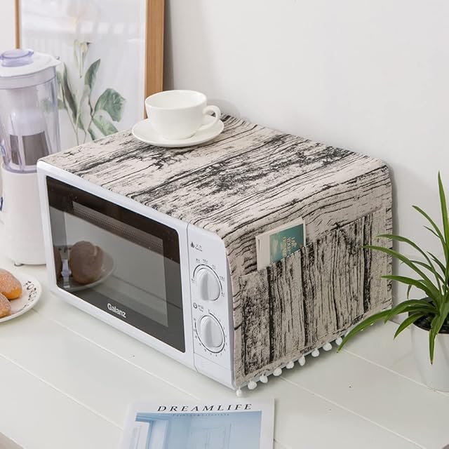 tooloflife Microwave Oven Dustproof cover, 35.43x11.81 inch Microwave Dust Cover Decorative Kitchen Appliance Cover with Side Storage Pockets