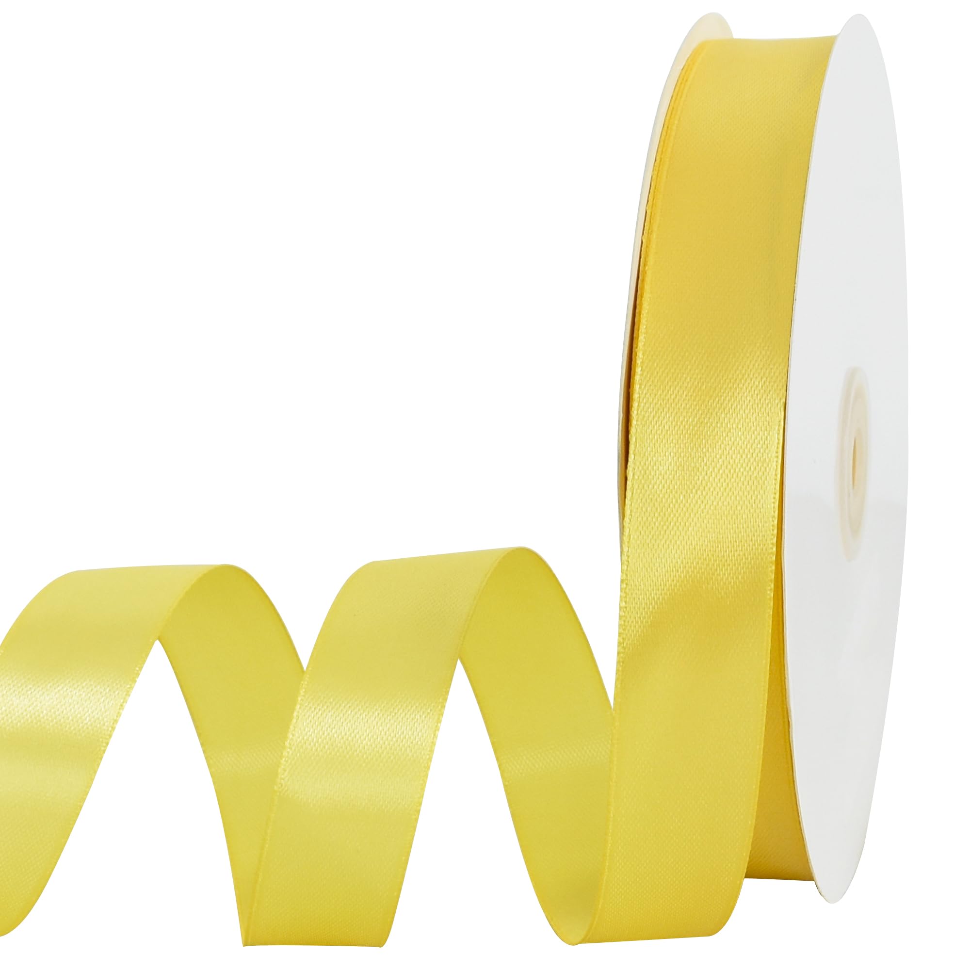 TONIFUL 7/8 Inch x 100yds Lemon Light Yellow Satin Ribbon Thin Solid Frabic Ribbons for Gift Wrapping, DIY Crafts Bows, Invitations, Floral Bouquets, Christmas Wedding Party Valentine's Decor