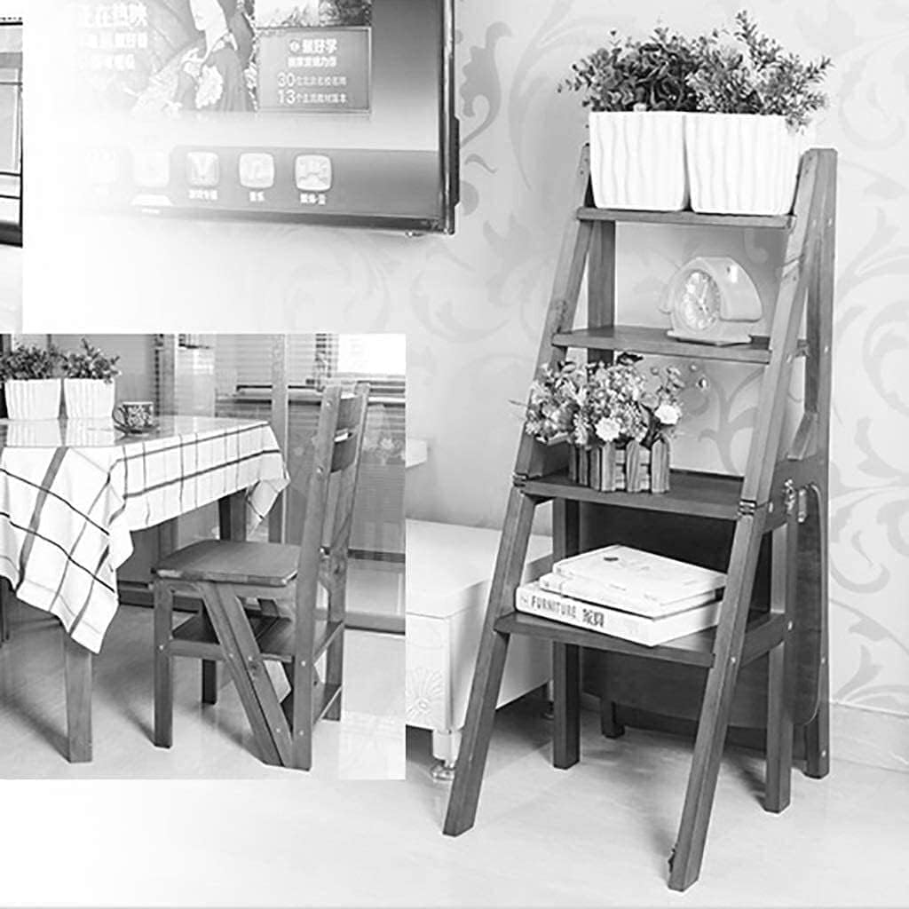 OKUOKA Step Stool Multi-Function Household Folding Ladder Stool Four-Step Ladder Chair Shoe Rack Flower Rack Kitchen Step Ladder Step Stool (Color : Dark Walnut)