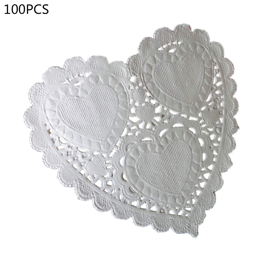 100Pcs/Set 4 Inch 10cm Heart Shape Paper Doily White Doilies Placemat Silicone Dish Drying Mat