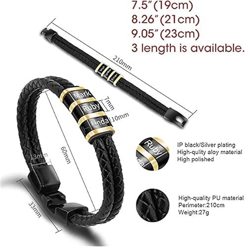 Miniatura 10 de Pulseras de cuero personalizadas para hombre con 1-6 nombres pulsera trenzada personalizada con cuentas para papá marido día del padre San Valentín