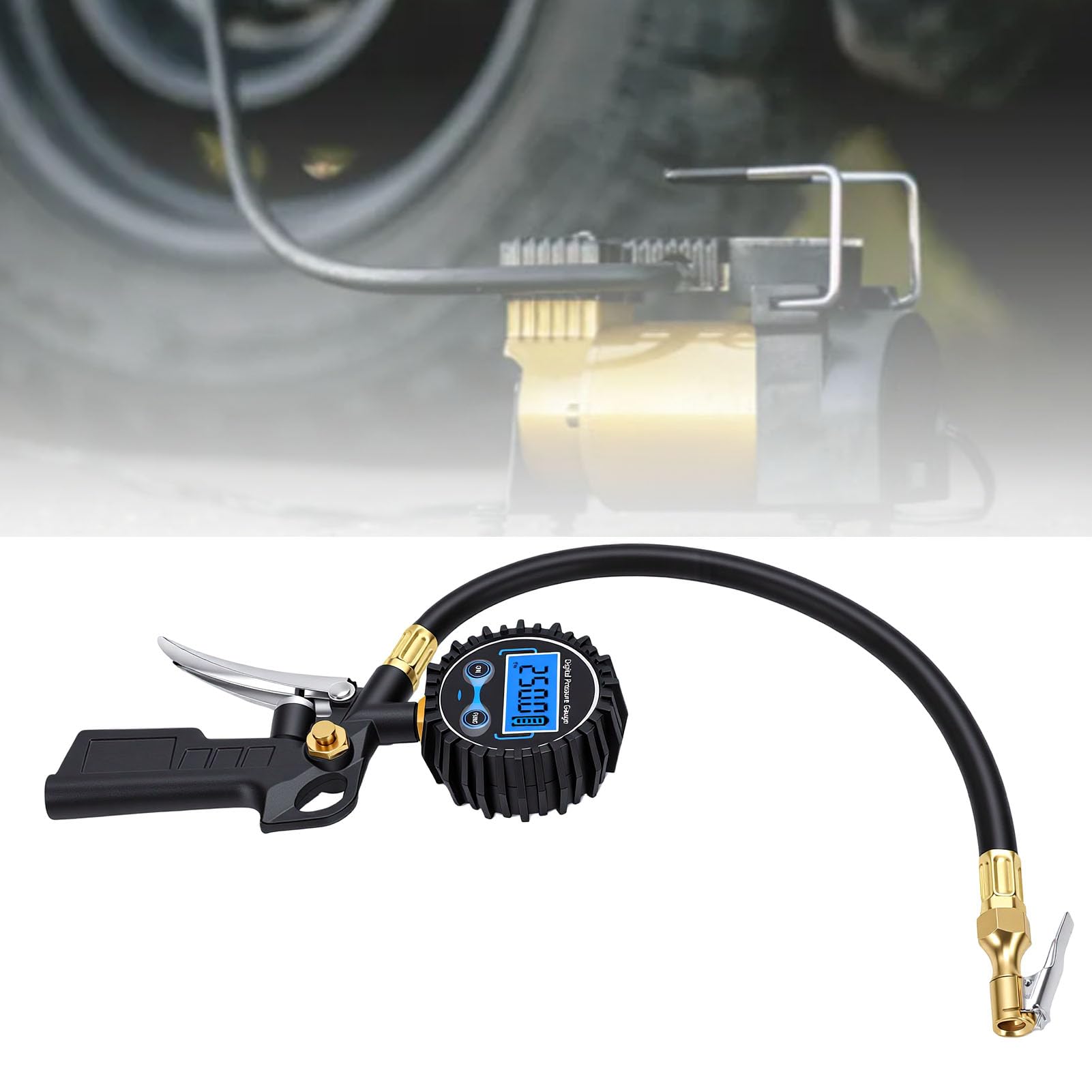 Akozon Manomètre Numérique de Pression des Pneus,Gonfleur 250 PSI avec écran LCD rétroéclairé,Lumière LED et Triple Fonctions pour Voiture Camion SUV Moto RV avec Boîte de Rangement