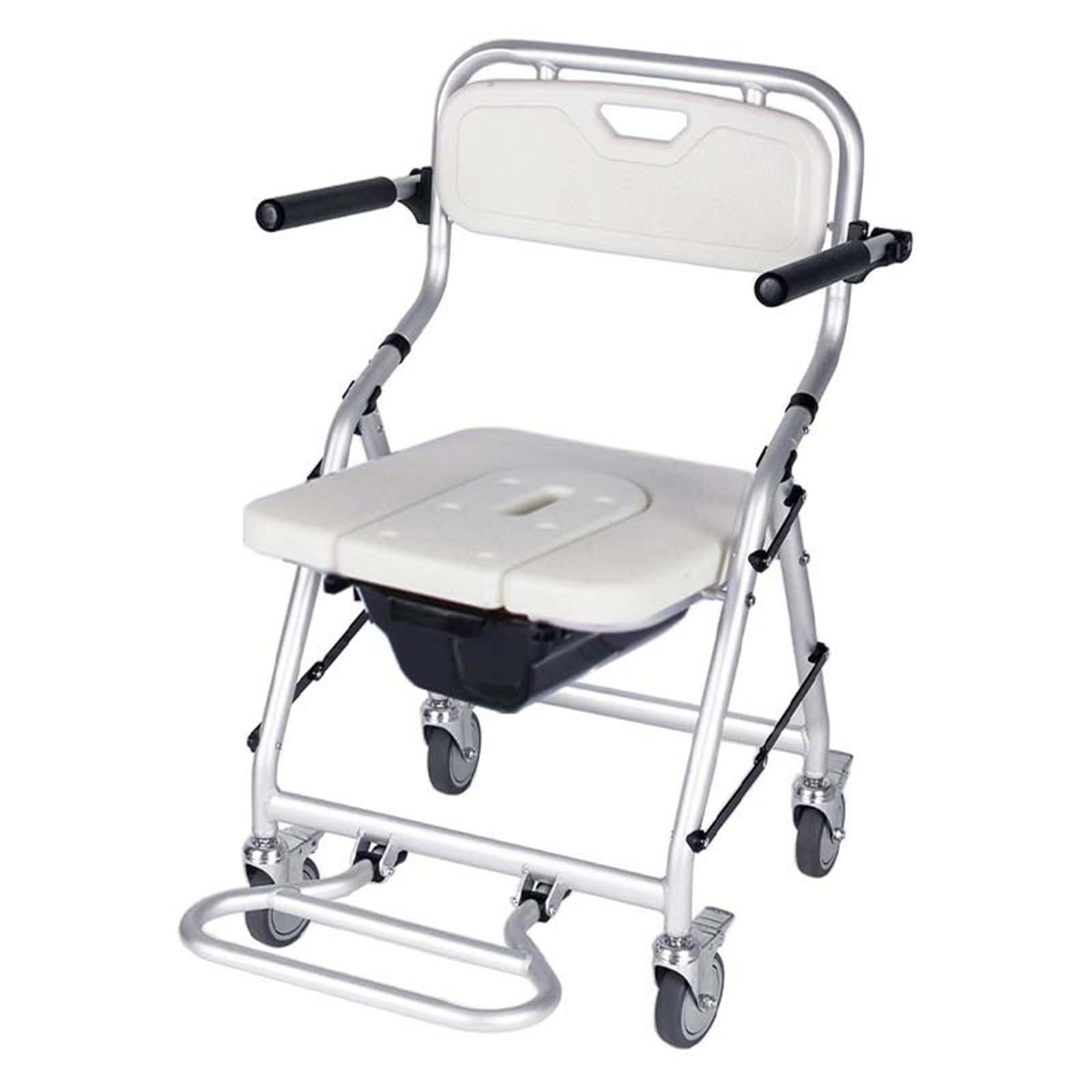 Silla de inodoro plegable portátil con ruedas, taburete de ducha para ancianos y discapacitados, reposapiés plegable, silla móvil para el hogar y viajes