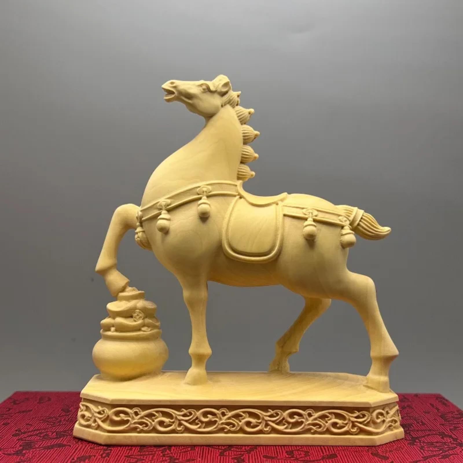 Aottsd Three Eyed Qilin Figurine Wood Carved Chinese Myth Auspicious Decor 9Cm