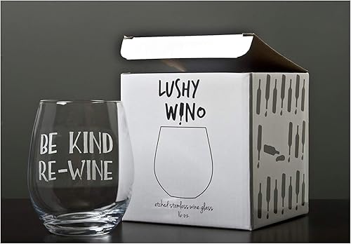 Miniatura 6 de Lushy Wino  Be Kind, Re-Wine  Lindo, novedad, grabado sin tallo 16 onzas Copa de vino con refranes divertidos en caja de regalo