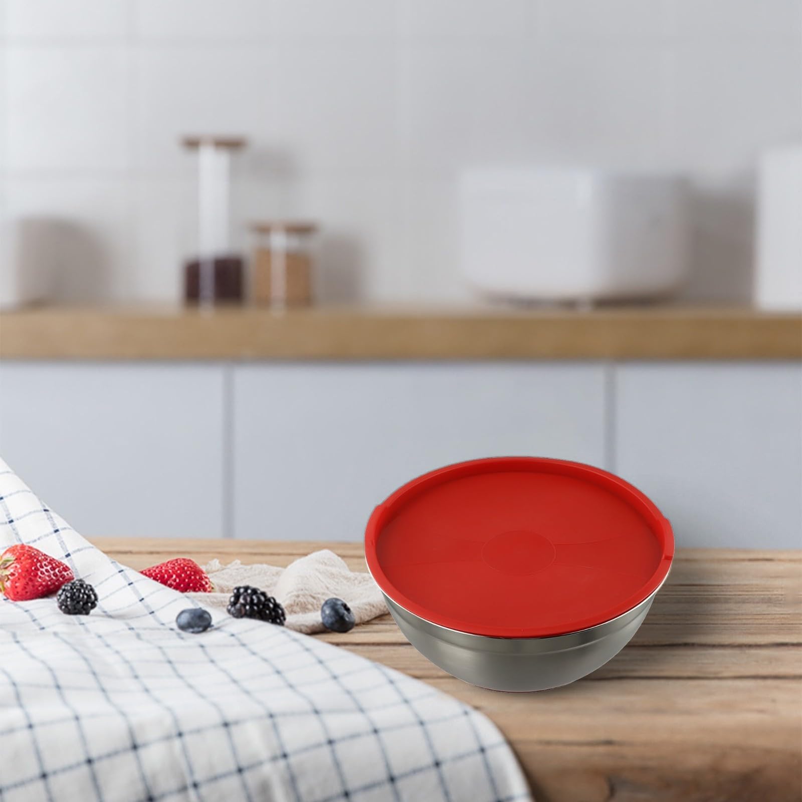 Insalatiera moderna in acciaio inossidabile con coperchio inferiore in silicone, ciotola per mescolare 20 cm/30 cm, per cucinare e cuocere, utensile da cucina antiscivolo (30 cm)