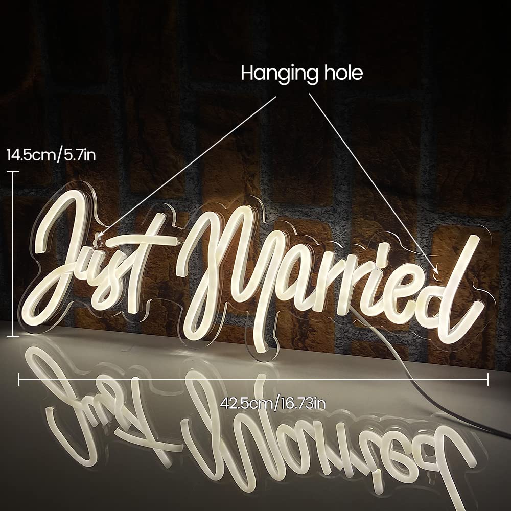 Letrero de neón personalizado 'Just Married' para boda, iluminación LED USB, acrílico, romance