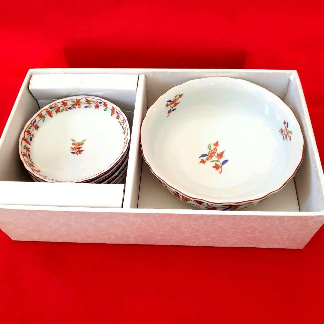 箱付き　橘吉　赤絵唐草　盛鉢 箱付き橘吉赤絵唐草盛鉢