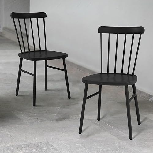 Sillas de comedor de metal para patio, sillas auxiliares para interiores y exteriores, estilo Windsor, silla auxiliar de metal con respaldo de