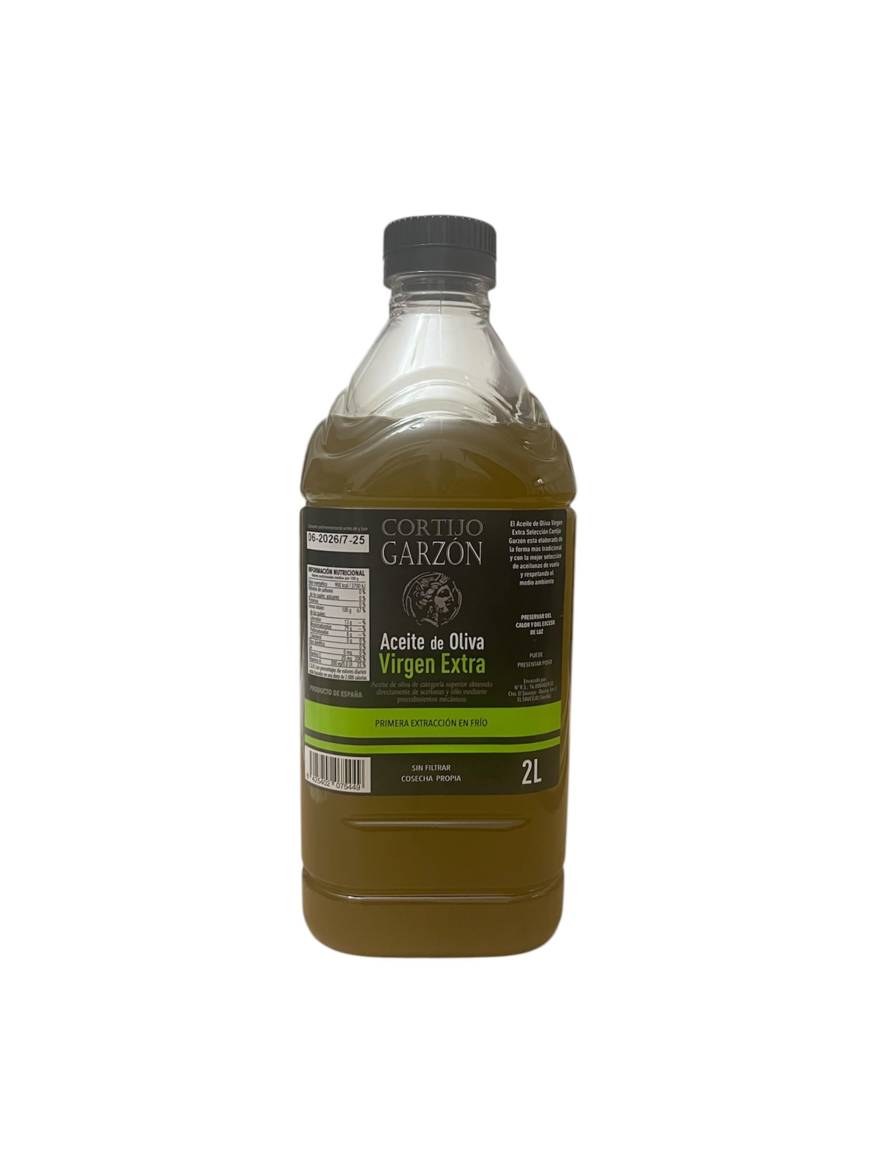 Aceite de Oliva Virgen Extra Sin Filtrar 2L Cortijo Garzón - Puro Sabor Artesano, Prensada en Frío, Natural y Auténtico, Frescura y Calidad en Cada Gota. (PACK 5 Garrafas de 2L)