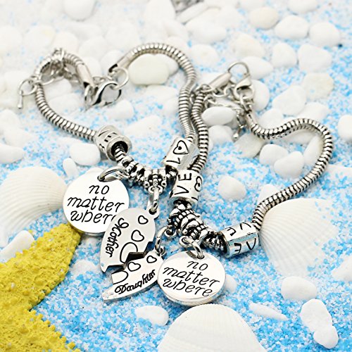 Image of lauhonmin 2pcs Mother Daughter Bangles Set No Matter Where Compass Split Broken Heart Expandable Bracelets Gift