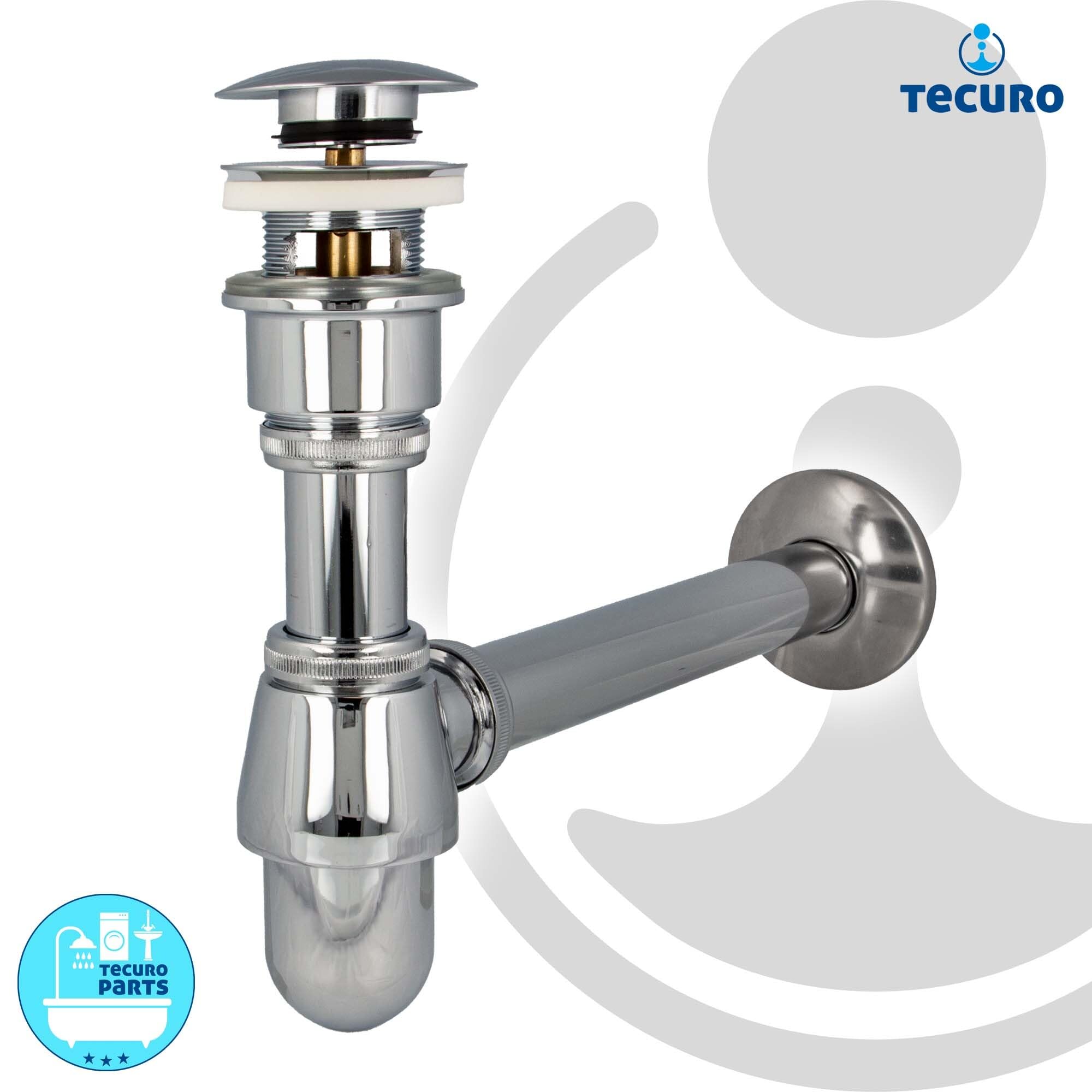 tecuro Siphon extra lang mit Pop Up Ablaufventil verchromt - Universal Set für Waschtisch/Waschbecken