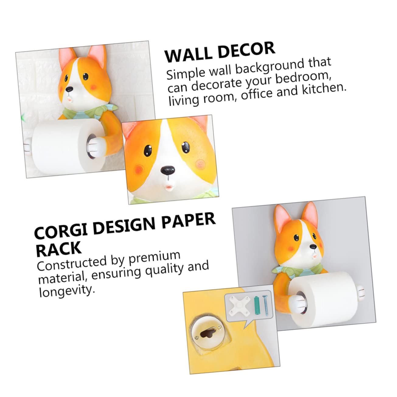 Portarrollos de Papel Higiénico Colgante Forma de Corgi de Resina | 1, Diseño de Perro, Almacenamiento de Pañuelos, Decoración Mural, Estilo Compacto
