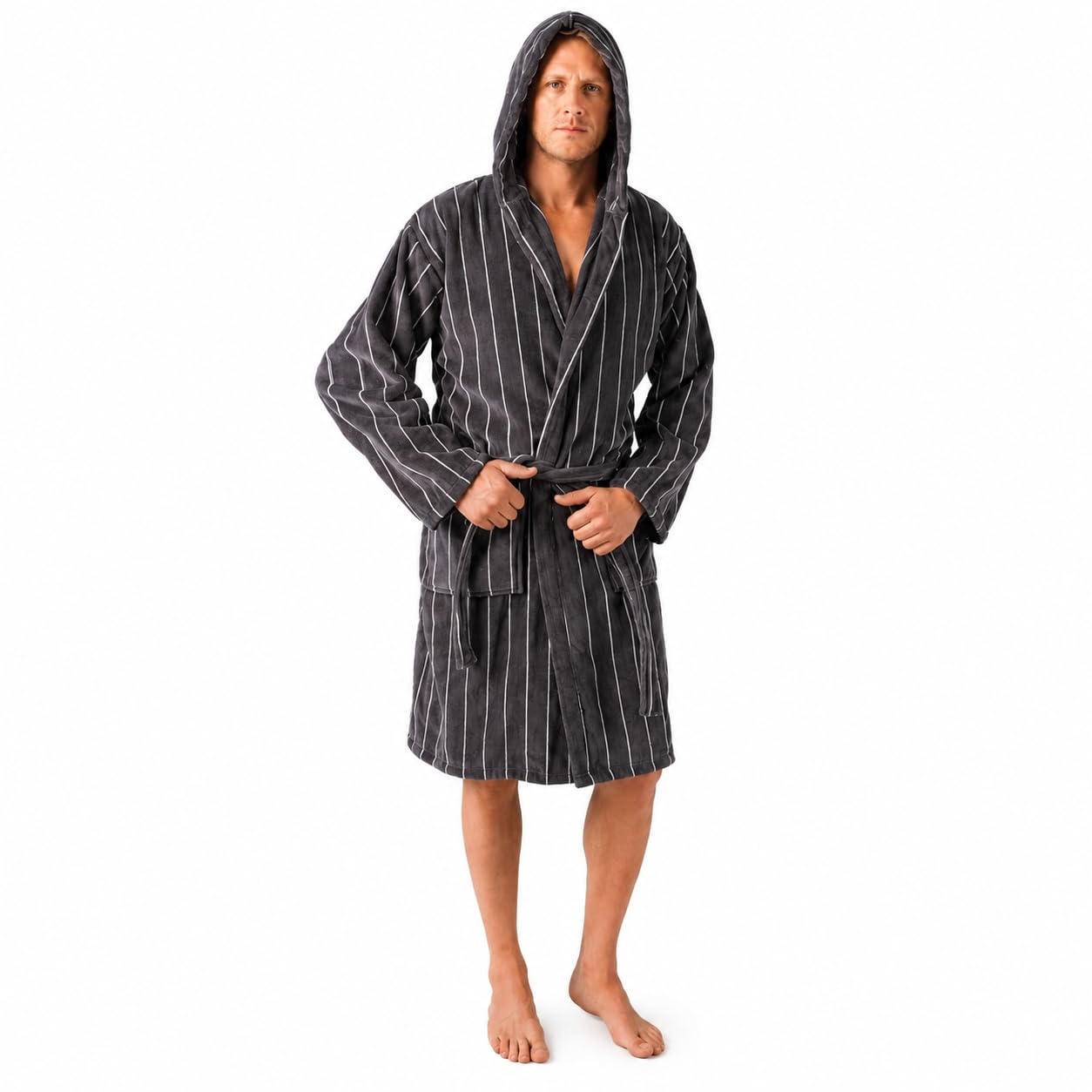 Accappatoio in Spugna Gessato PRETTI Jacquard Inchiostro XL