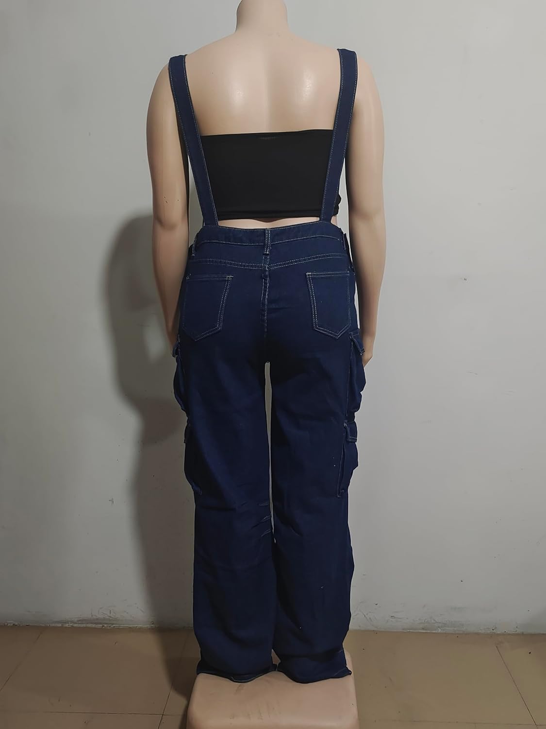 Girls overalls women's denim overalls straight high waist Y2K work jeans street fashion summer shoulder large pocket jumpsuit (Small, blue)