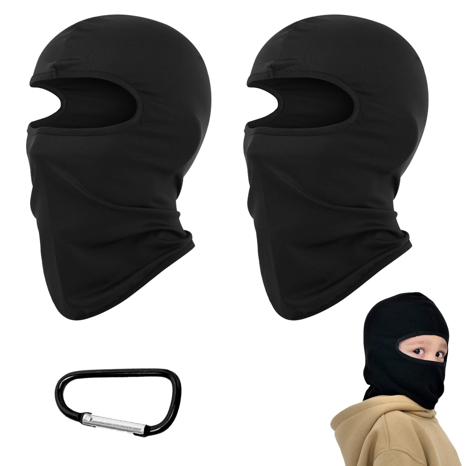 Bavooty Pasamontañas Niño,Balaclava Niños de Niñas Capucha de Tormenta Transpirable Pasamontañas Motocicleta Elasticidad a Prueba de Viento para Motocicleta Bicicleta Correr,Negro, 2 pcs