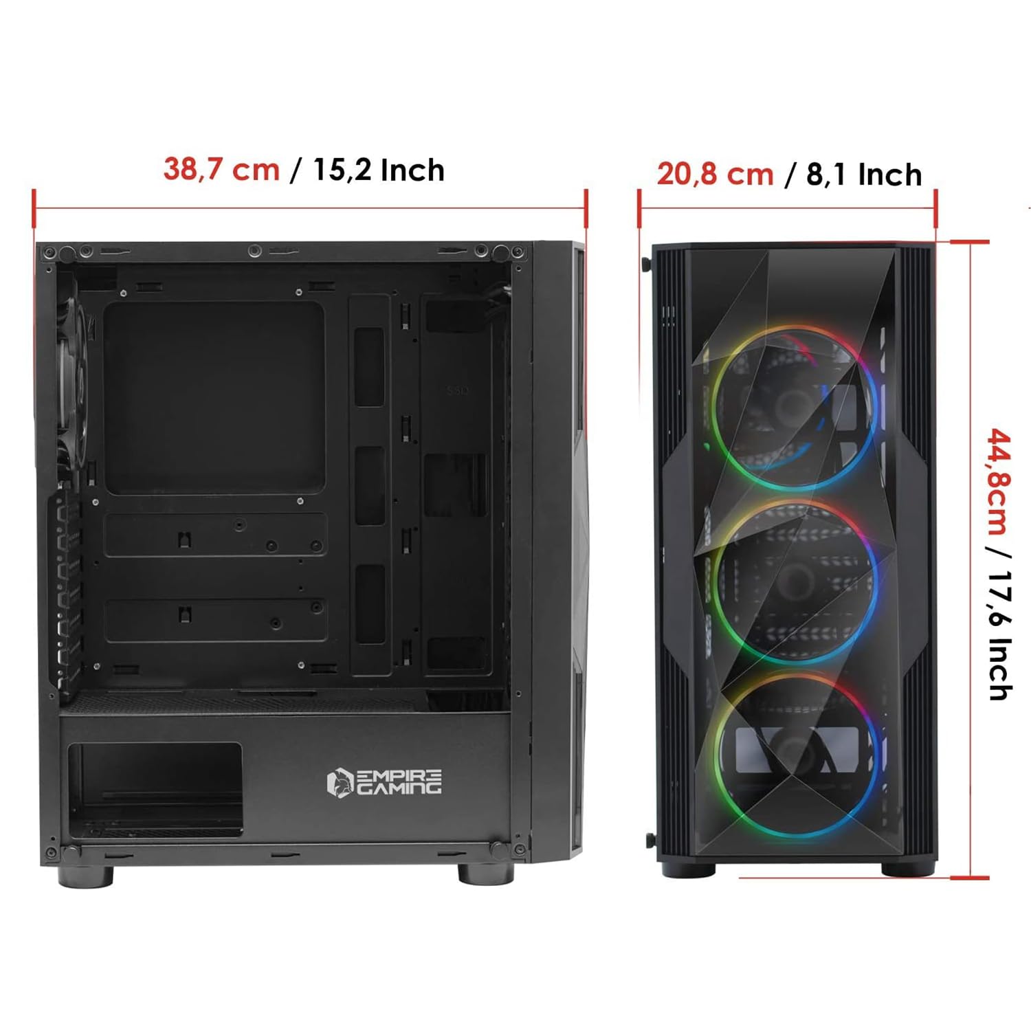 EMPIRE GAMING - Case PC da Gioco Diamond ARGB Mid-Tower ATX e ITX - Frontale con Motivo Diamond e Pareti Laterali in Vetro Temperato - 4 Ventole LED RGB Indirizzabile 120 mm - MB Sync