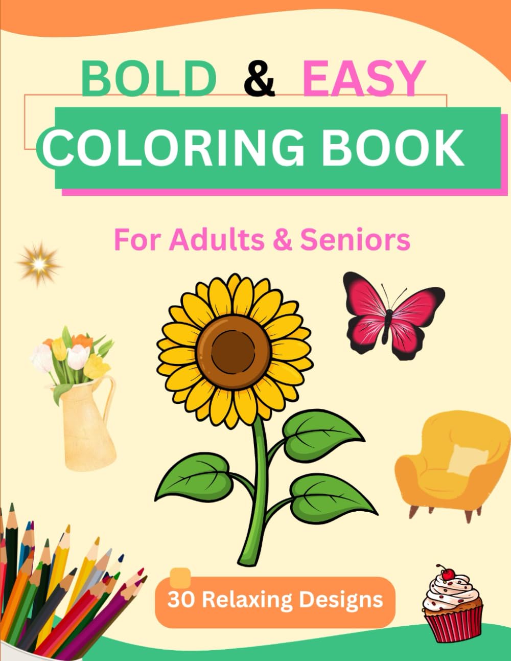Bold and Easy Coloring Book for Adults & Seniors: Simple Relaxing Designs for Stress Relief (Cozy Colors Studio Coloring Books)
