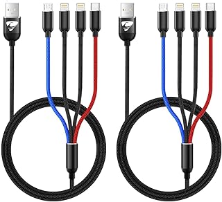 Multi Charging Cable, 2 Pack Multi Charger Cable 4 in 1 Charging Cable Nylon Braided Multi USB Cable Fast Charging Cord with Type-C, Micro USB and IP Port, Compatible with Most Phones & iPads