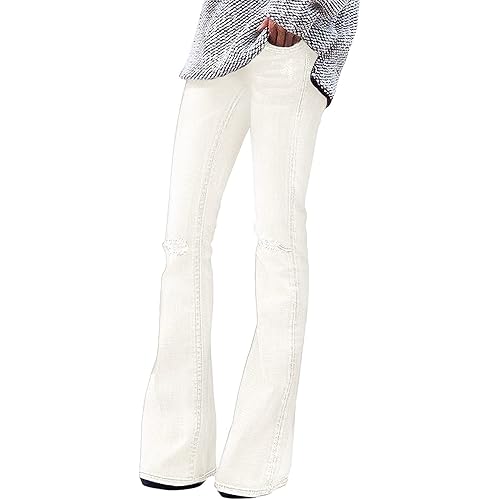 luvamia Women's Ripped Flare Bell Bottom Jeans Pants Retro Wide Leg Denim Pants